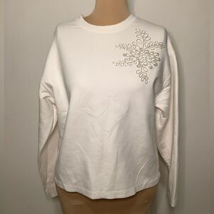 Zara White Sweatshirt with Embroidered Detail